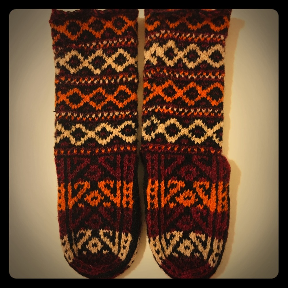 Vintage wool tribal design hand knitted socks